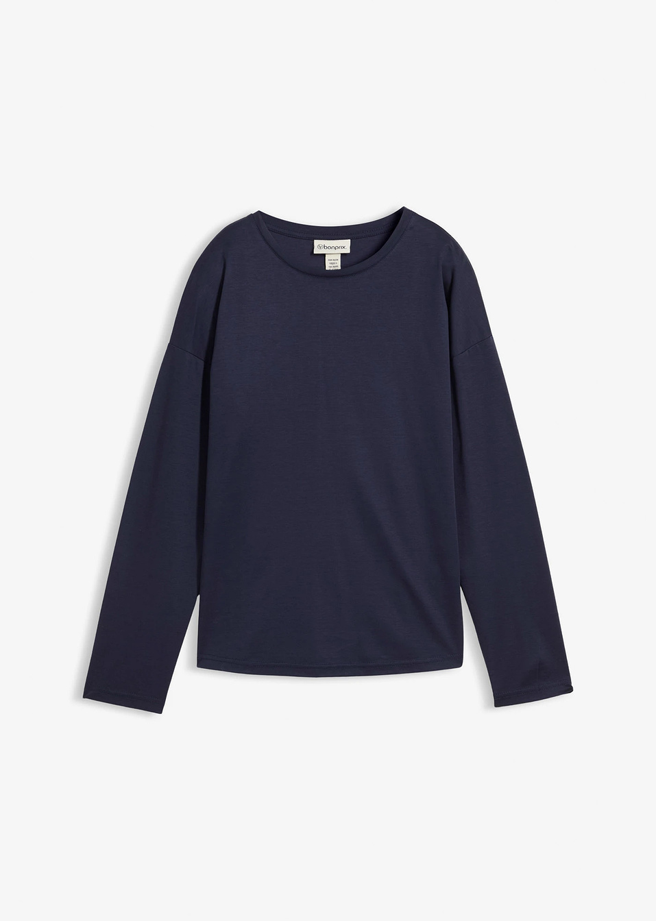 Μακρυμάνικη μπλούζα από σύμμεικτο μετάξι-Μπλε σκούρο-bonprix