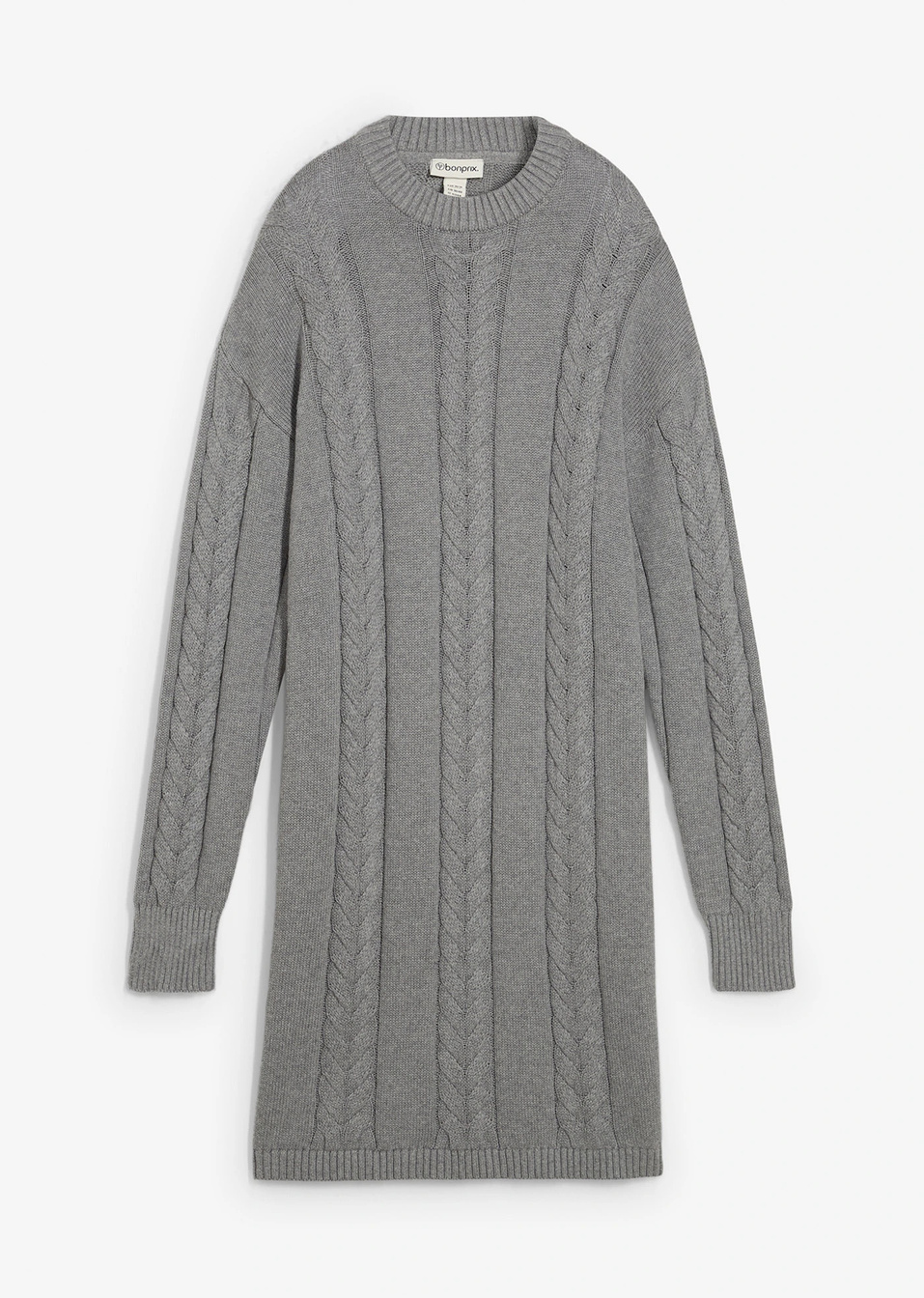 Плетена рокля от чист памук-Сиво меланж-bonprix