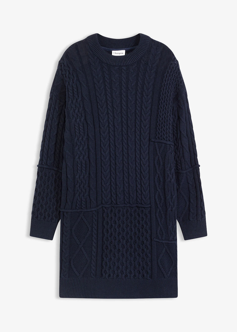 Плетена рокля с плетеници-Мастилено синьо-bonprix