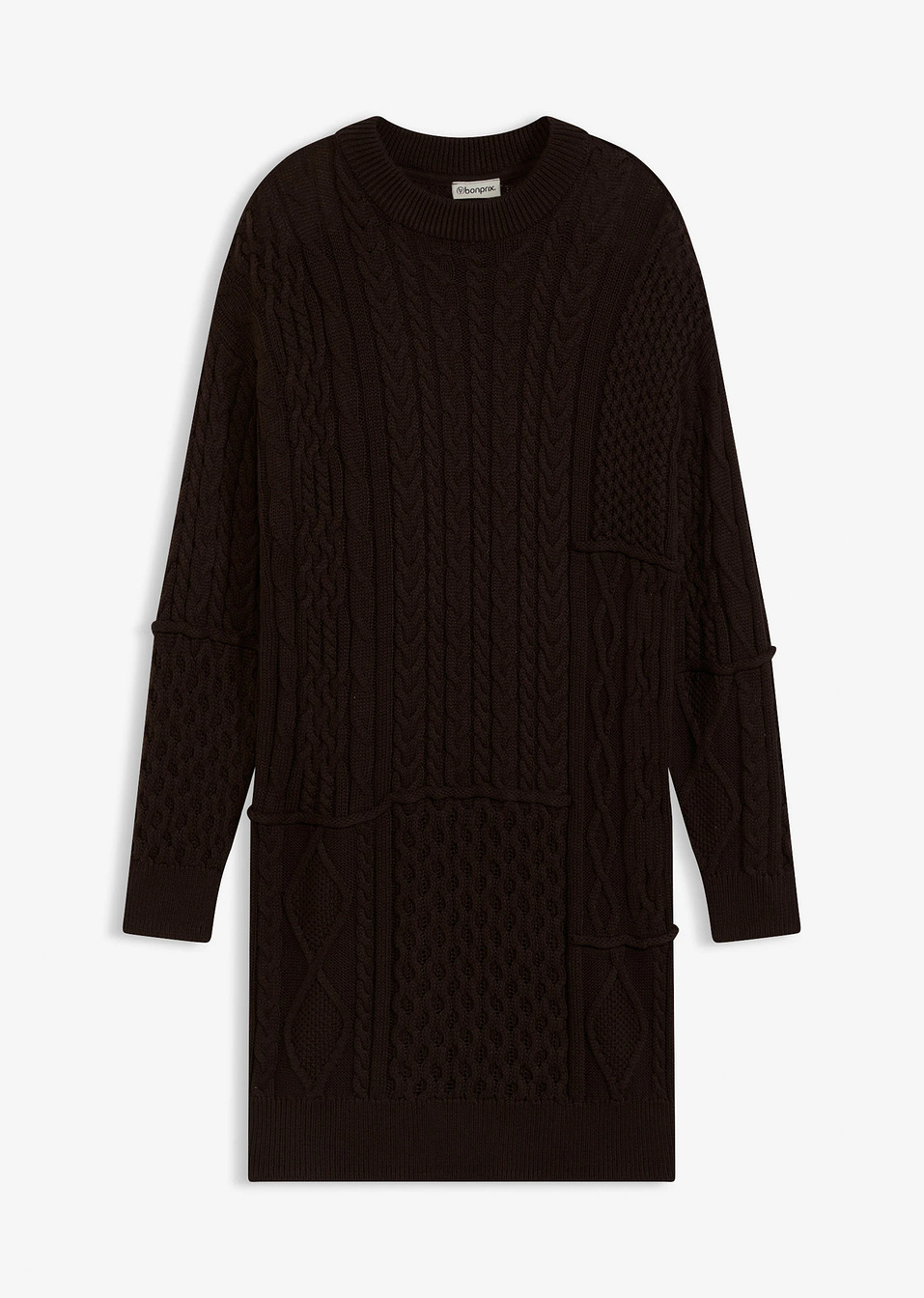Плетена рокля с плетеници-Тъмно кафяво-bonprix