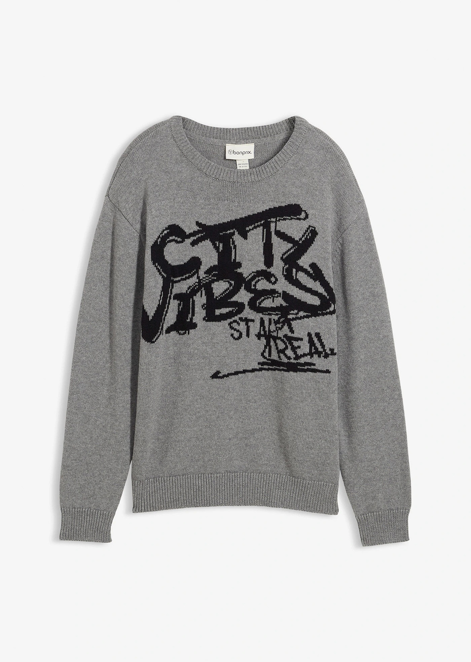Πουλόβερ από καθαρό βαμβάκι-Γκρι μελανζέ/Μαύρο-bonprix