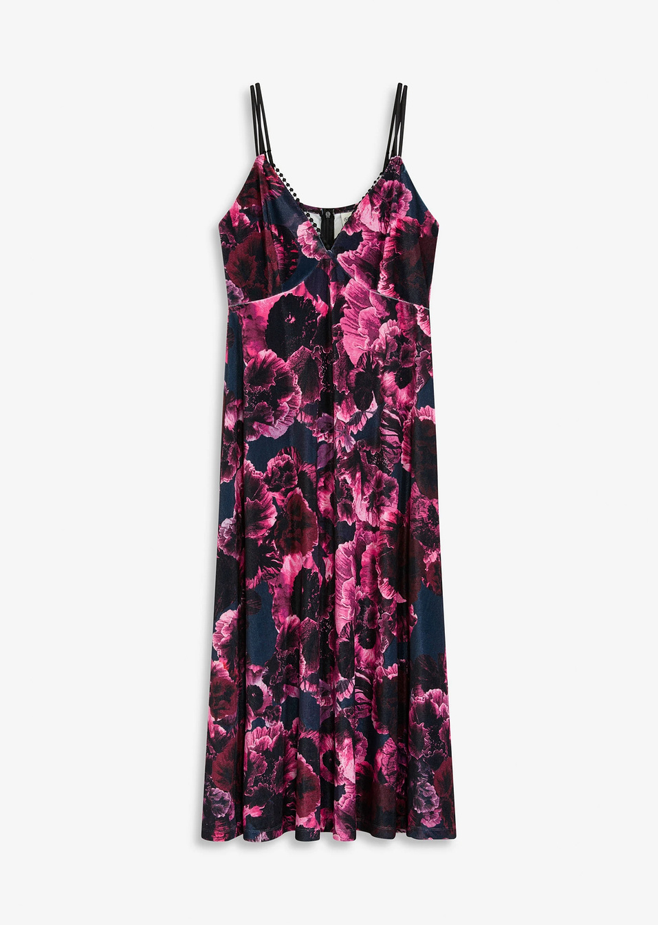 Φόρεμα midi από γυαλιστερό βελούδο-Μαύρο/Μωβ-bonprix