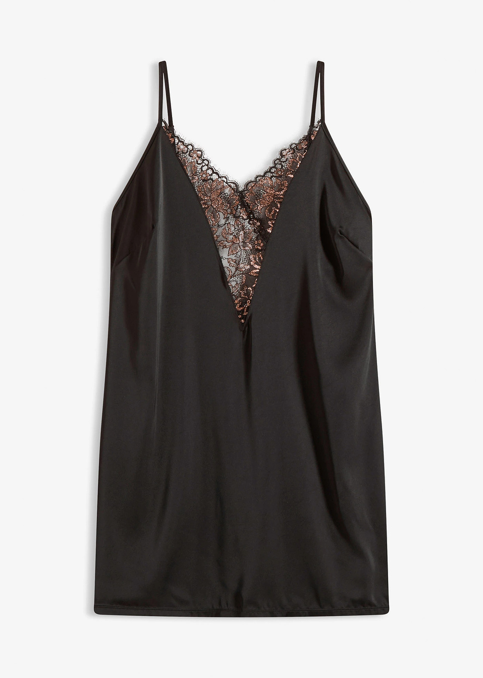 Сатенен комбинезон с бляскава нишка-Черно/Медено-bonprix