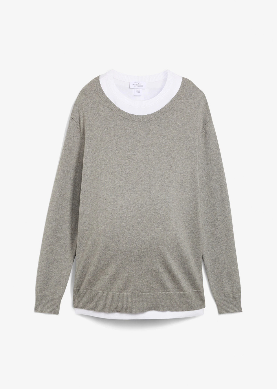 Комплект 2 в 1 от памучно плетиво с пуловер за бременни и топ за кърмещи майки-Светло сиво/Бяло меланж-bonprix