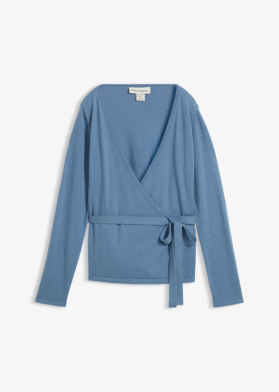 Κρουαζέ ζακέτα με μαλλί μερινό-Μπλε ραφ-bonprix