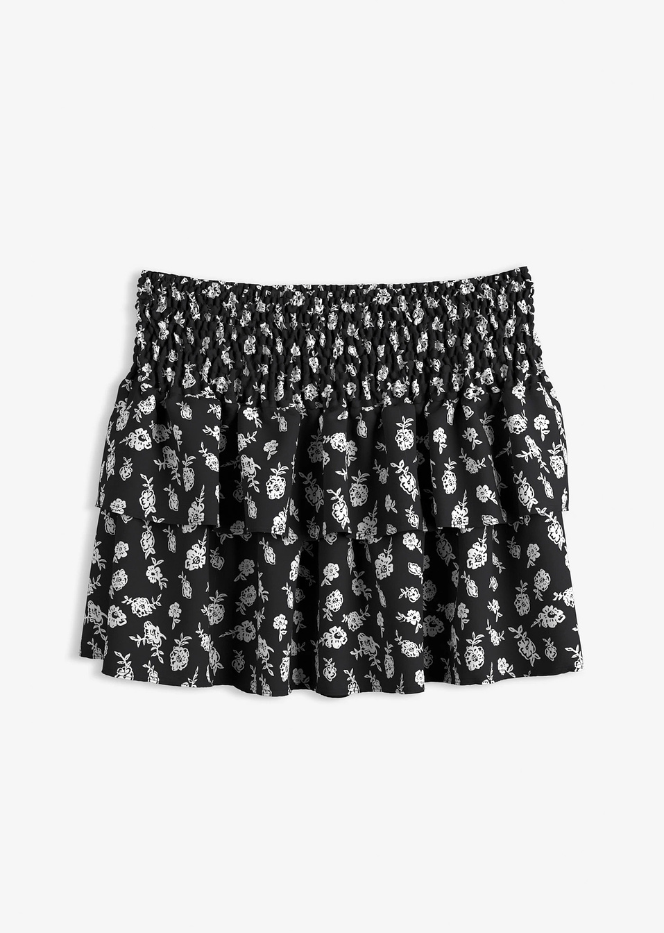 Φούστα με βολάν από ανάγλυφο crinkle-Μαύρο/Λευκό κρεμ-bonprix