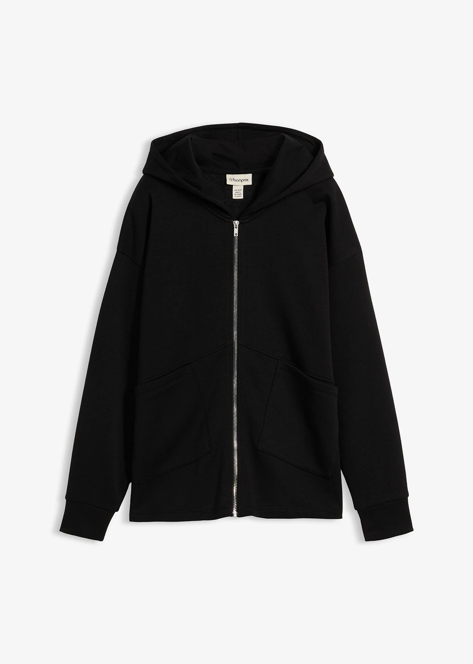 Φούτερ oversized με φερμουάρ-Μαύρο-bonprix