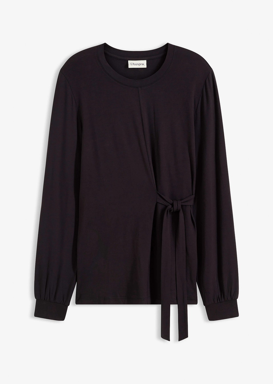 Μακρυμάνικη μπλούζα από μαλακή σύμμεικτη βισκόζη-Μαύρο-bonprix