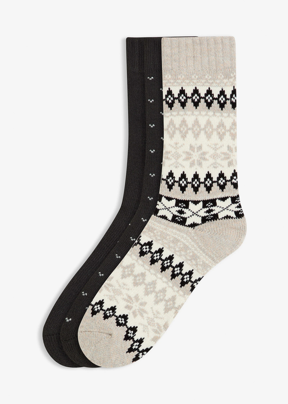 Ισοθερμικές κάλτσες με πετσετέ εσωτερικό (συσκευασία 3 ζευγαριών)-Μαύρο/Λευκό κρεμ-bonprix
