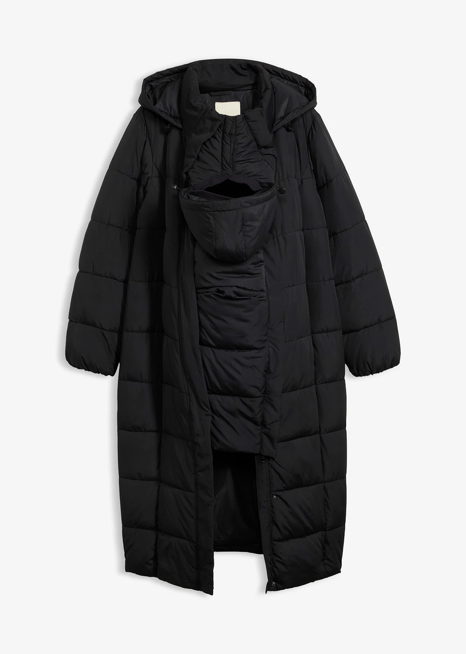 Μακρύ μπουφάν εγκυμοσύνης με επένδυση 2-σε-1 με προσθήκη babywearing-Μαύρο-bonprix