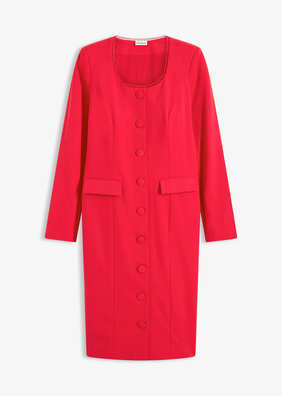 Φόρεμα σε στυλ σακακιού με δαντελένια τελειώματα-Κόκκινο-bonprix