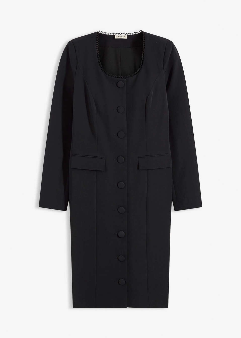 Φόρεμα σε στυλ σακακιού με δαντελένια τελειώματα-Μαύρο-bonprix