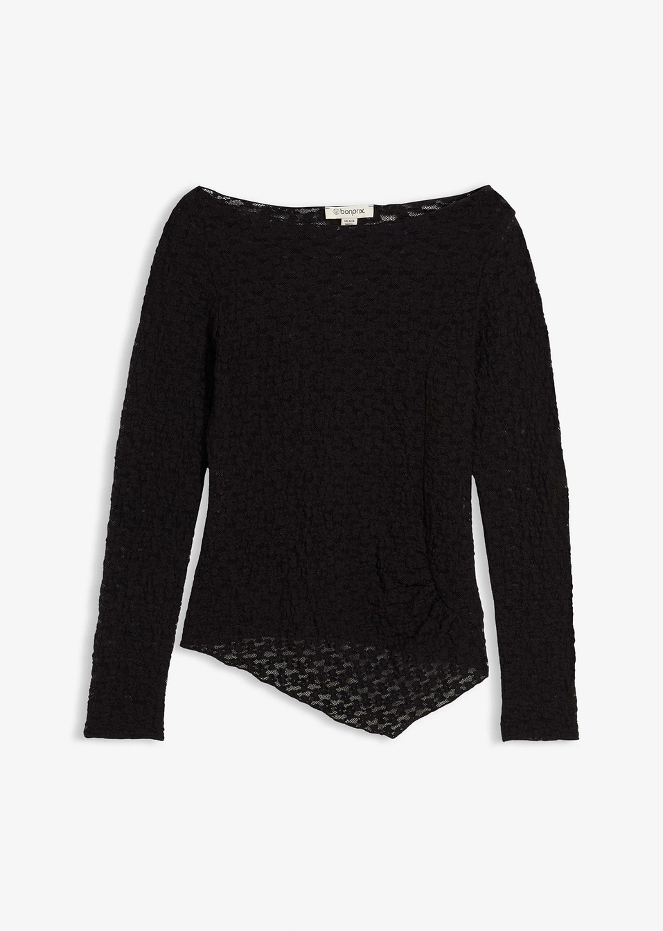 Μακρυμάνικη δαντελένια μπλούζα-Μαύρο-bonprix