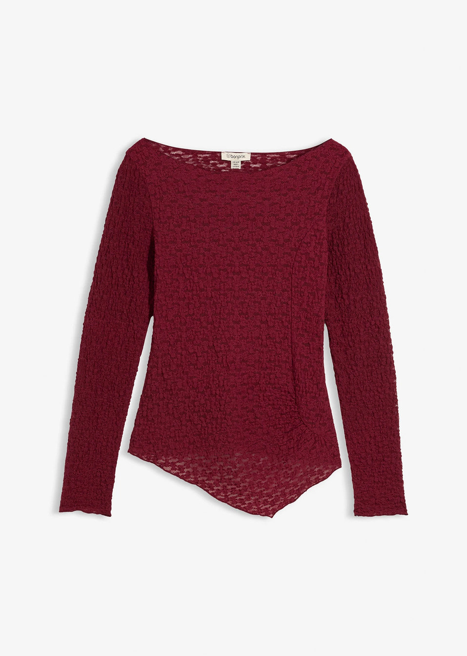 Μακρυμάνικη δαντελένια μπλούζα-Του μούρου σκούρο-bonprix