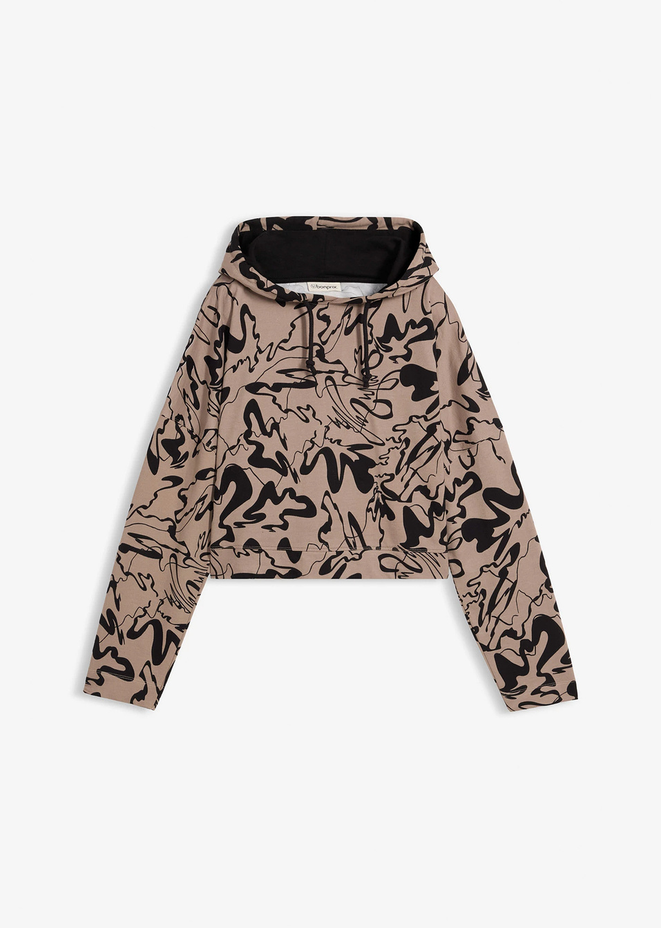 Φούτερ με κουκούλα από καθαρό βαμβάκι-Μπεζ/Μαύρο-bonprix