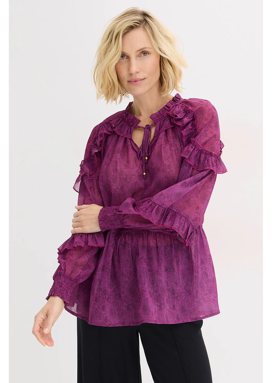 Μπλούζα από σιφόν με βολάν-bonprix