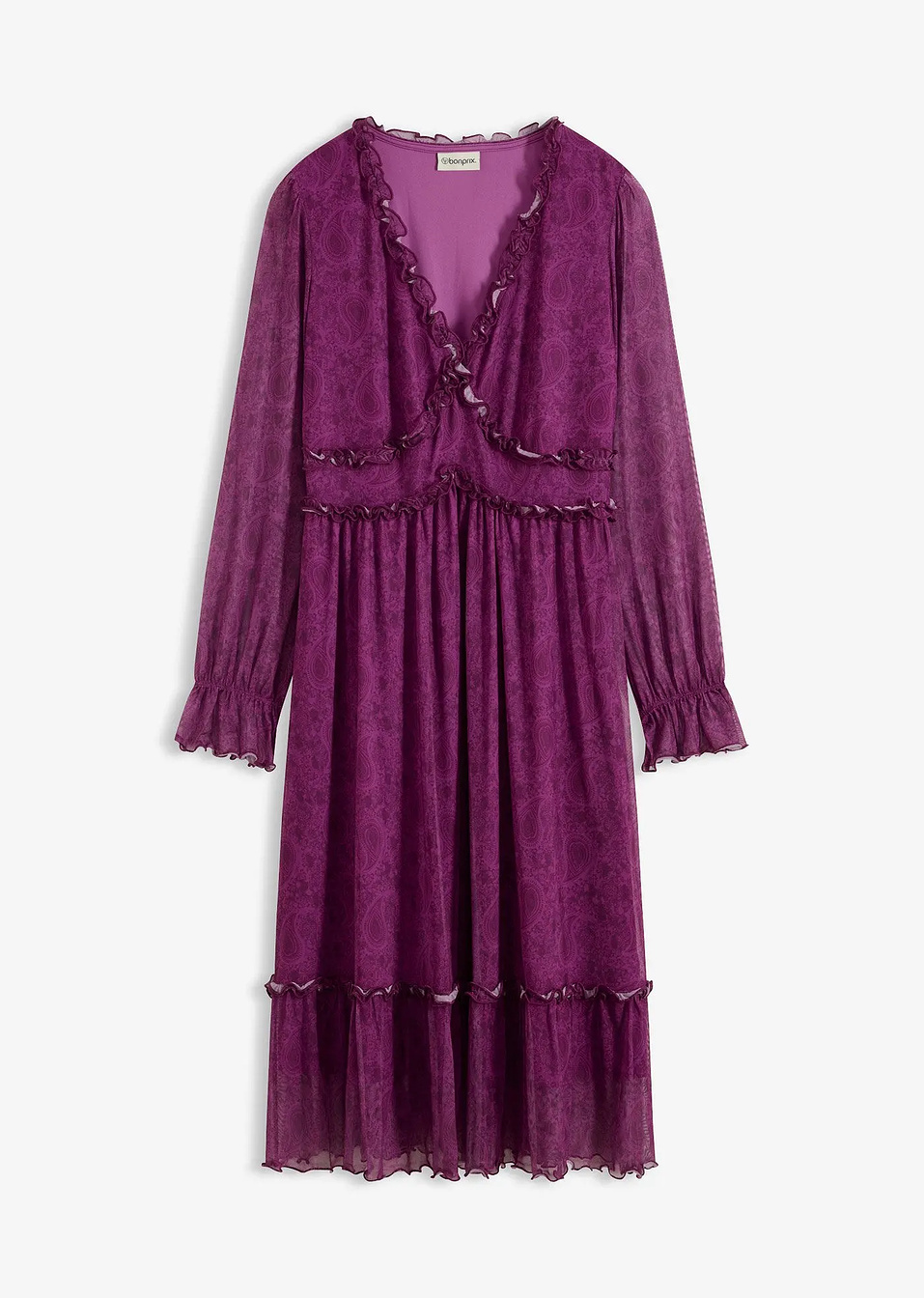 Φόρεμα midi από ζέρσεϊ και mesh-Δαμασκηνί-bonprix