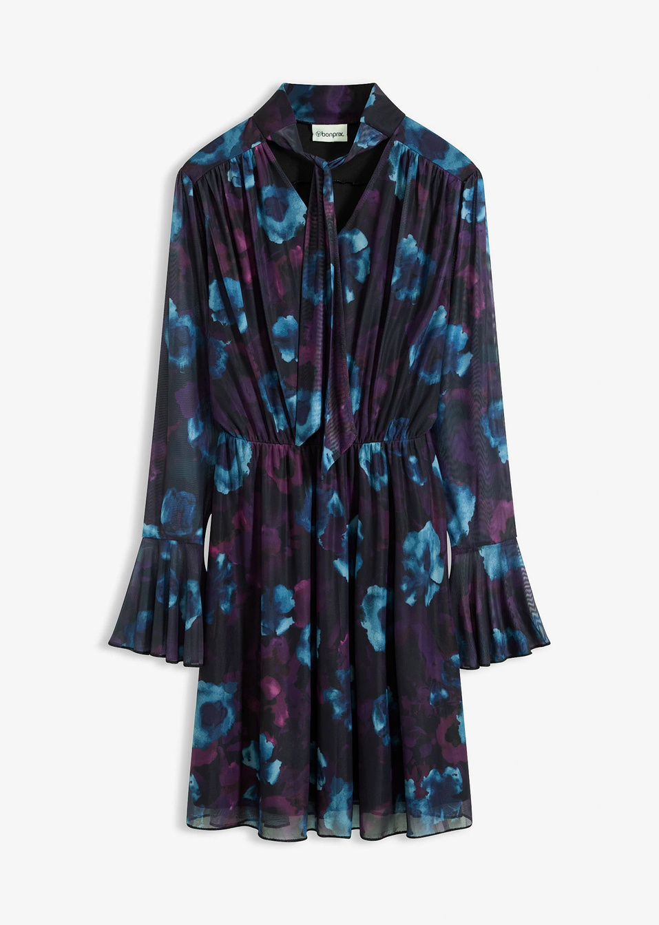 Φόρεμα από μαλακό mesh-Δαμασκηνί/Μαύρο/Πετρόλ-bonprix