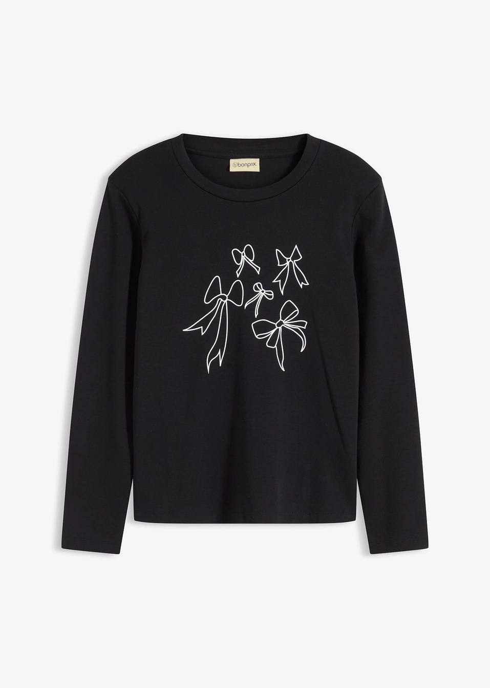 Μακρυμάνικη μπλούζα από καθαρό βιολογικό βαμβάκι-Μαύρο-bonprix