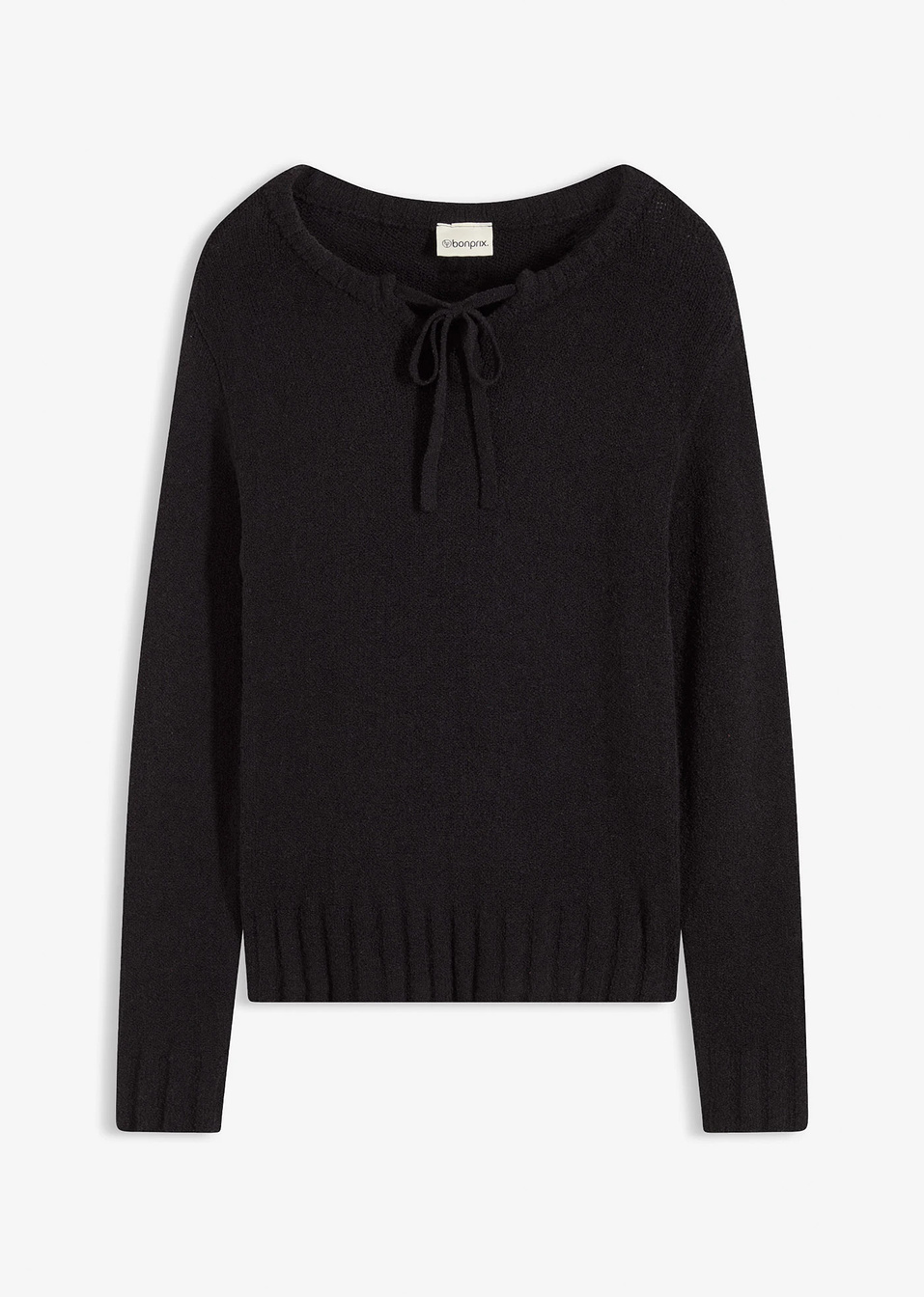 Πουλόβερ από χοντρό νήμα με κορδόνι-Μαύρο-bonprix