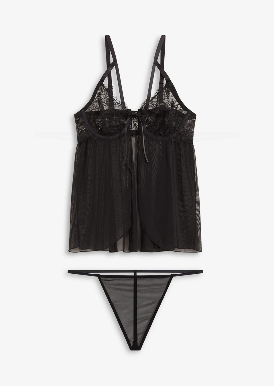 Baby-doll και στρινγκ (σετ 2 τεμ.)-Μαύρο-bonprix