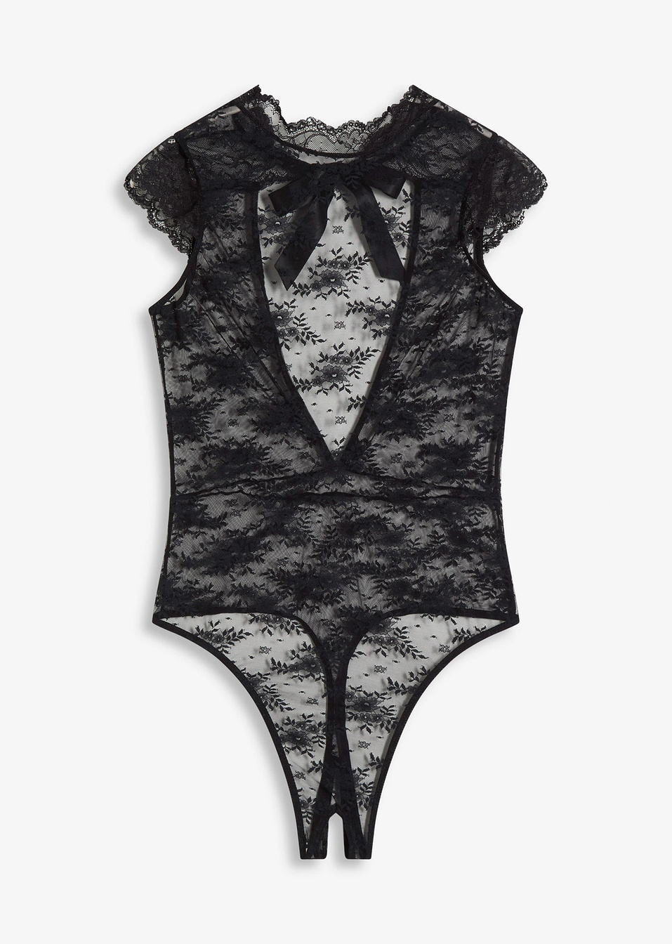 Κορμάκι με στρινγκ ouvert-Μαύρο-bonprix