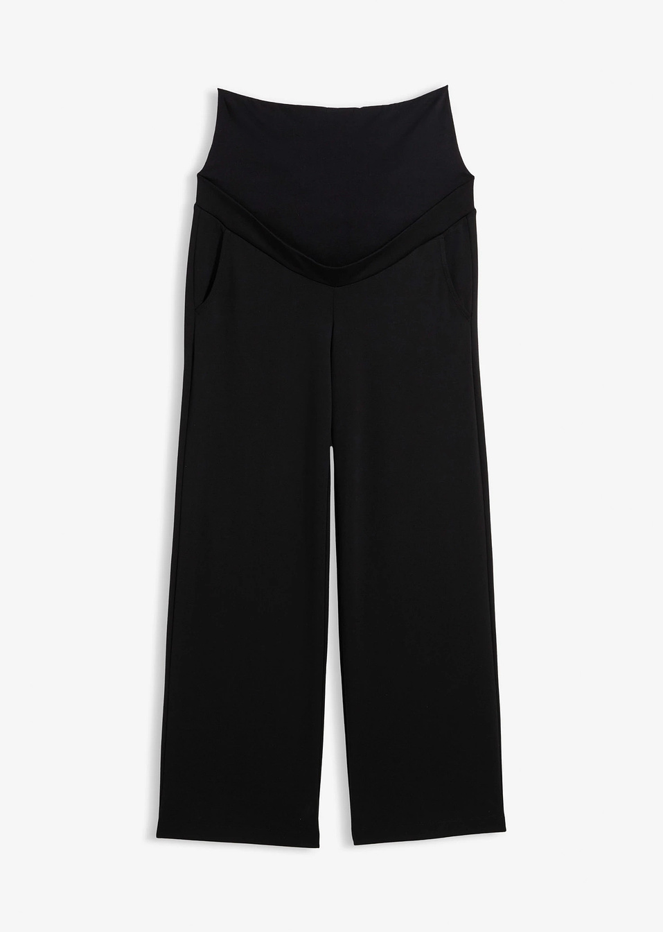 Παντελόνι εγκυμοσύνης με φαρδιά μπατζάκια από μαλακό punto di Roma-Μαύρο-bonprix