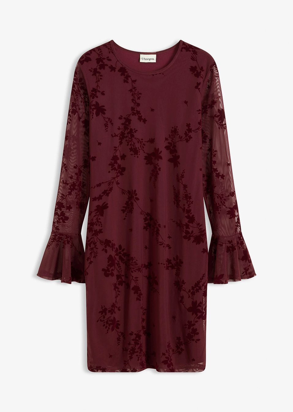 Μίνι φόρεμα με mesh-Κόκκινο σκούρο-bonprix